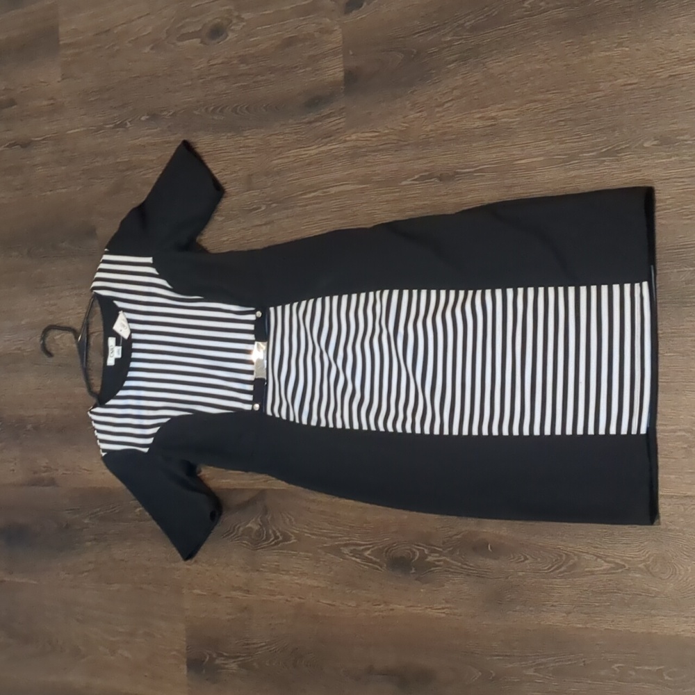 Cato Black and White Striped Midi Dress Size 8